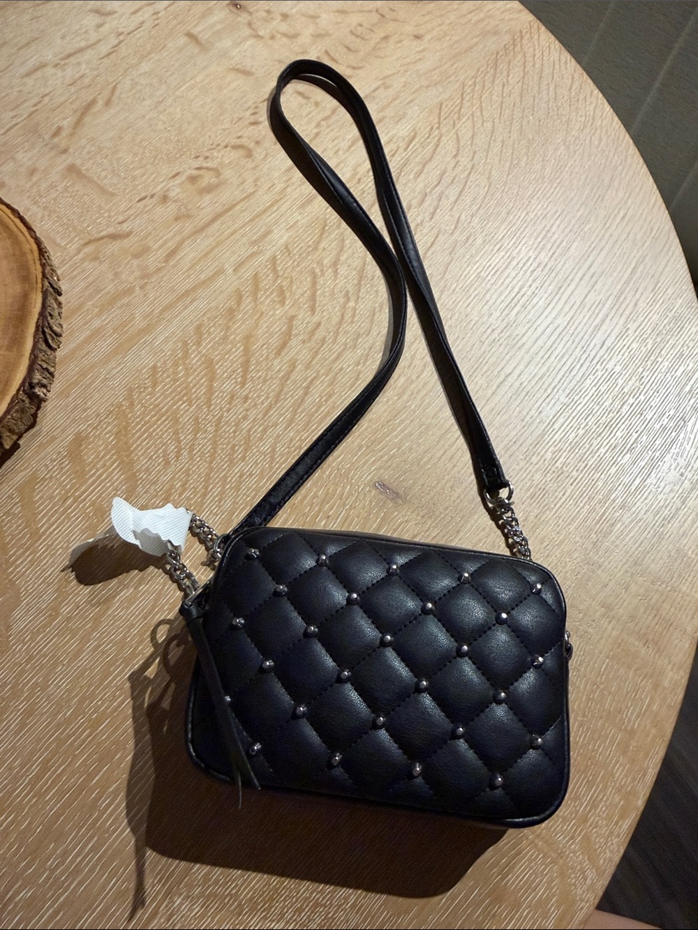 Black Quilted Crossbody Bag with Stud Accents
